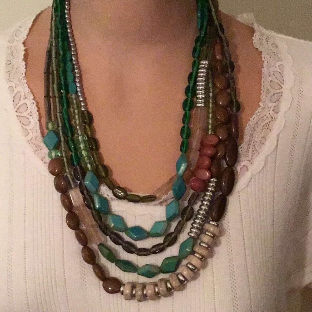 Necklace, Beads of Green, Brown & Silver
